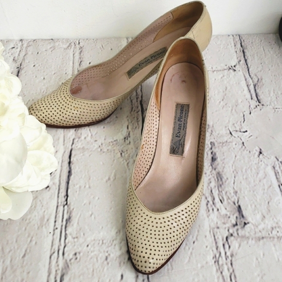 EVAN-PICONE Leather Heel Pumps Taupe Perferated Made in Spain 8N - Picture 1 of 13